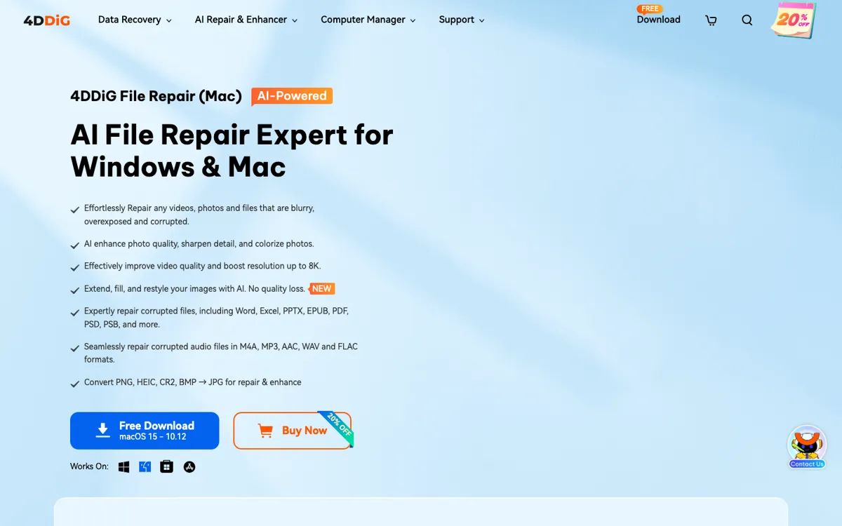 4DDiG File Repair official website and landing page preview