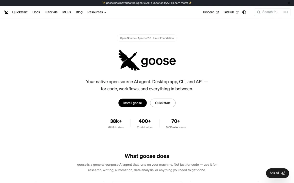 goose official website and landing page preview