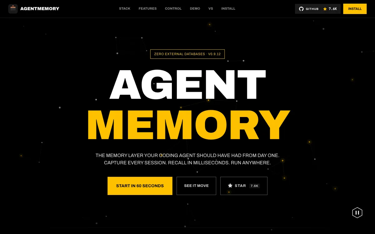 agentmemory official website and landing page preview