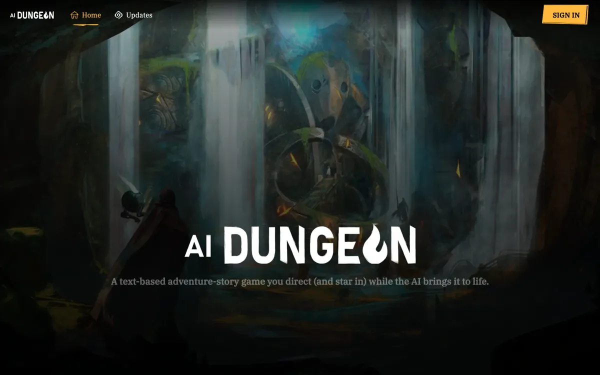 AI Dungeon official website and landing page preview