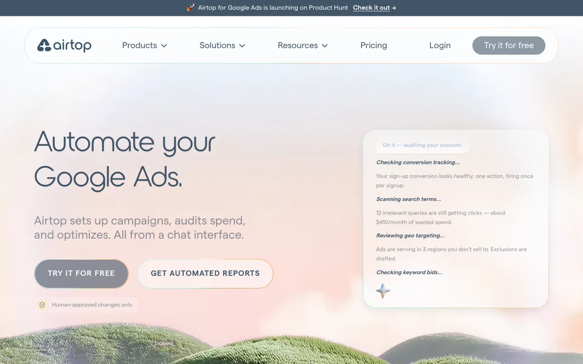 Airtop for Google Ads Automation official website and landing page preview