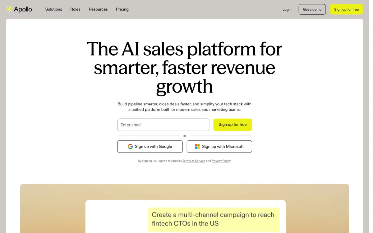 Apollo official website and landing page preview