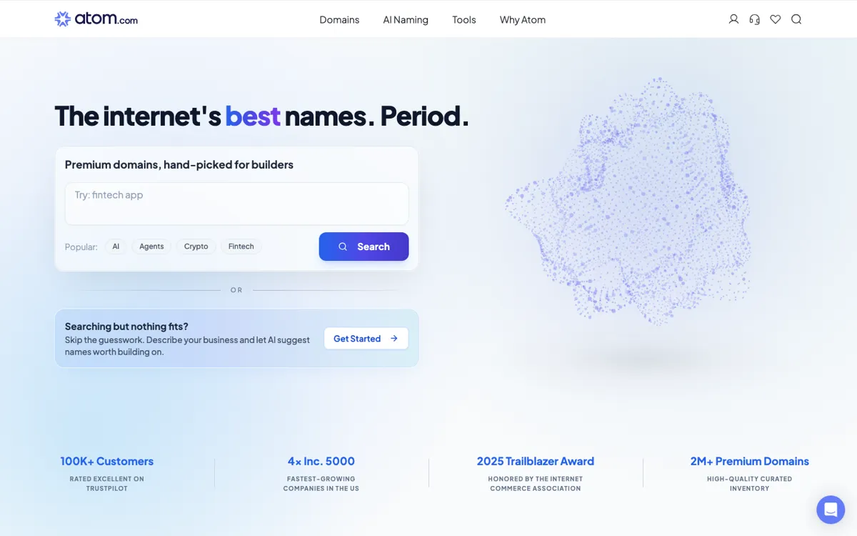 Atom official website and landing page preview