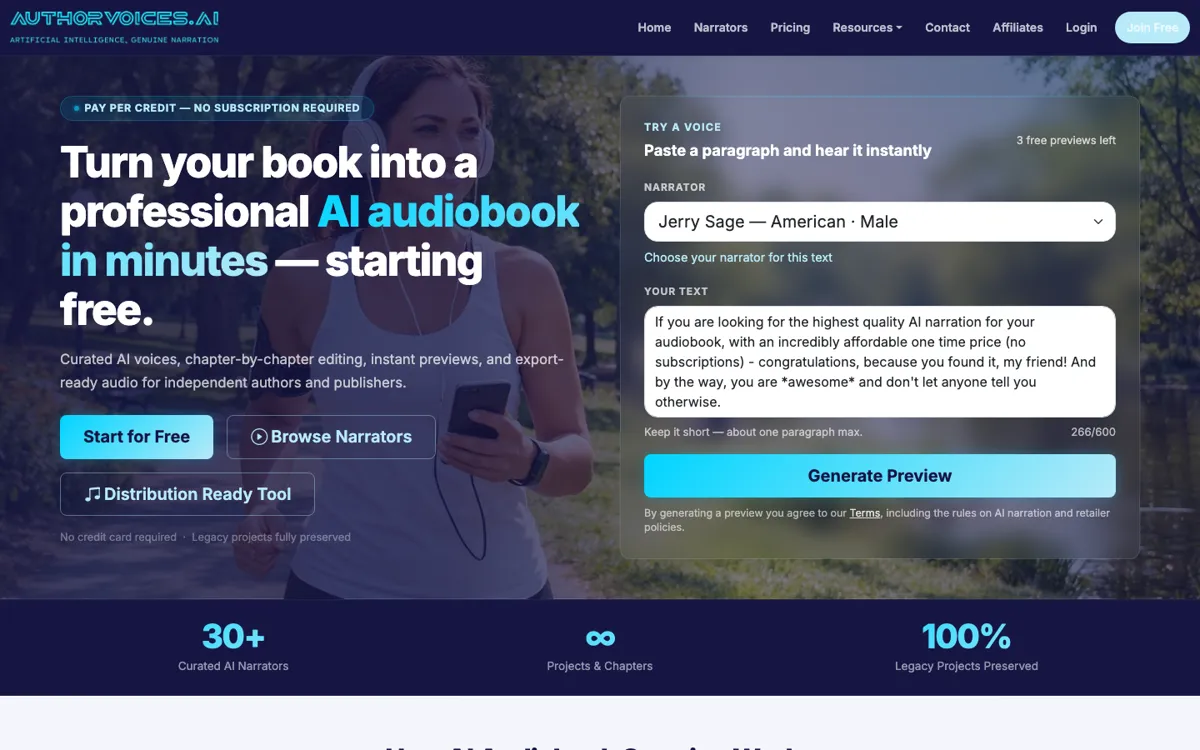 AuthorVoices AI official website and landing page preview