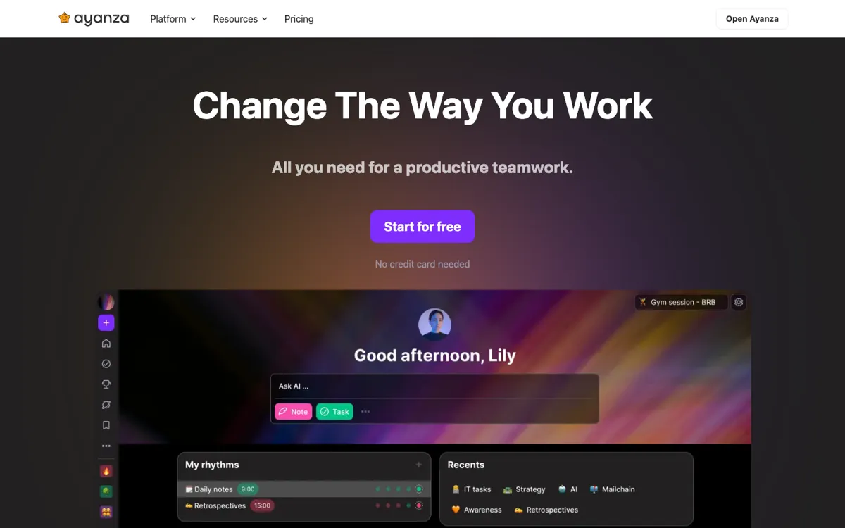 Ayanza official website and landing page preview