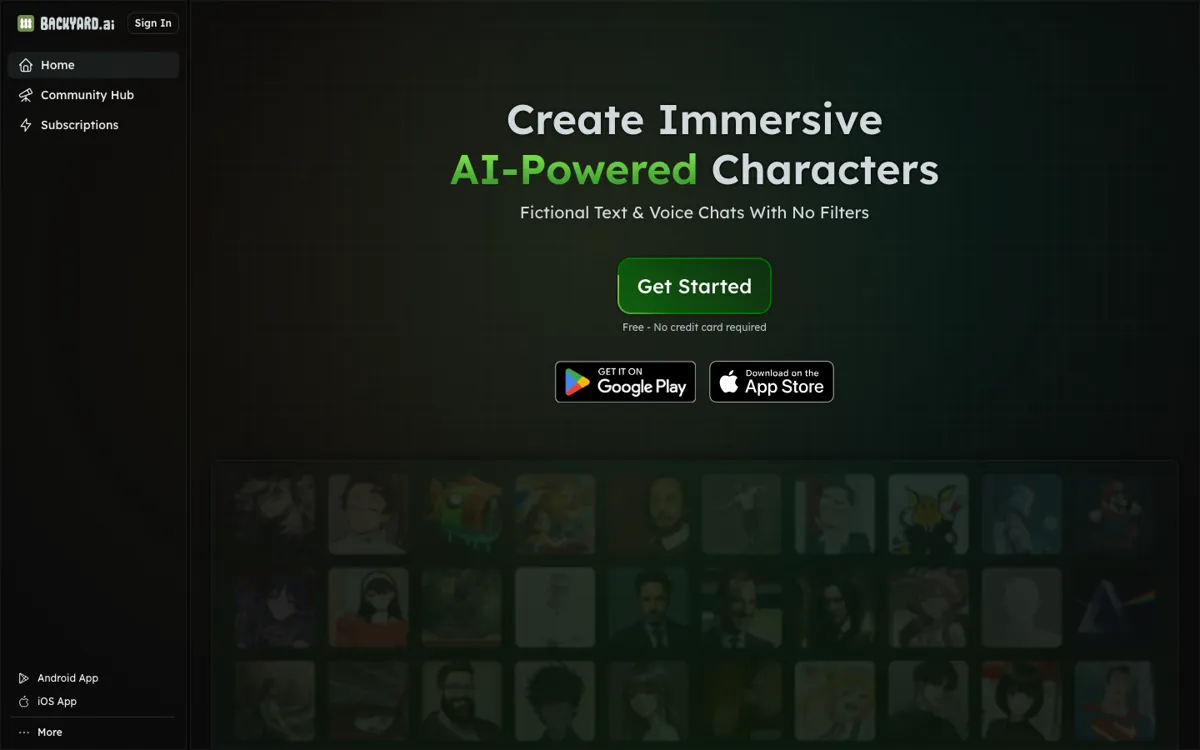 Backyard AI official website and landing page preview