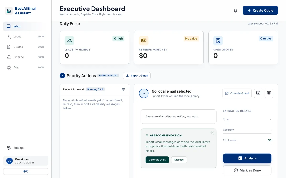 Best AI Email Assistant official website and landing page preview