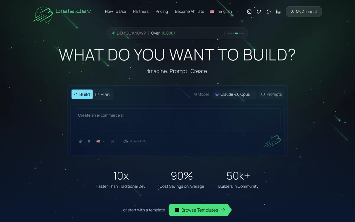 Biela.dev official website and landing page preview