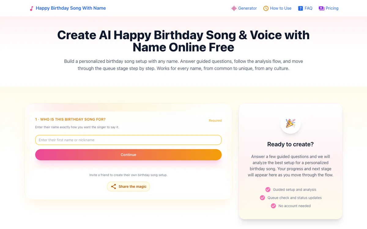 Birthday Song With Name official website and landing page preview