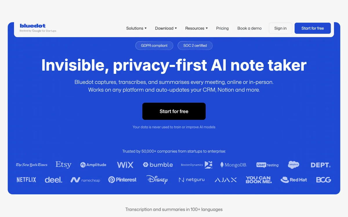 Bluedot official website and landing page preview