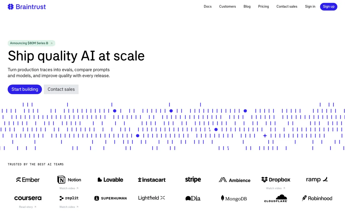 Braintrust official website and landing page preview