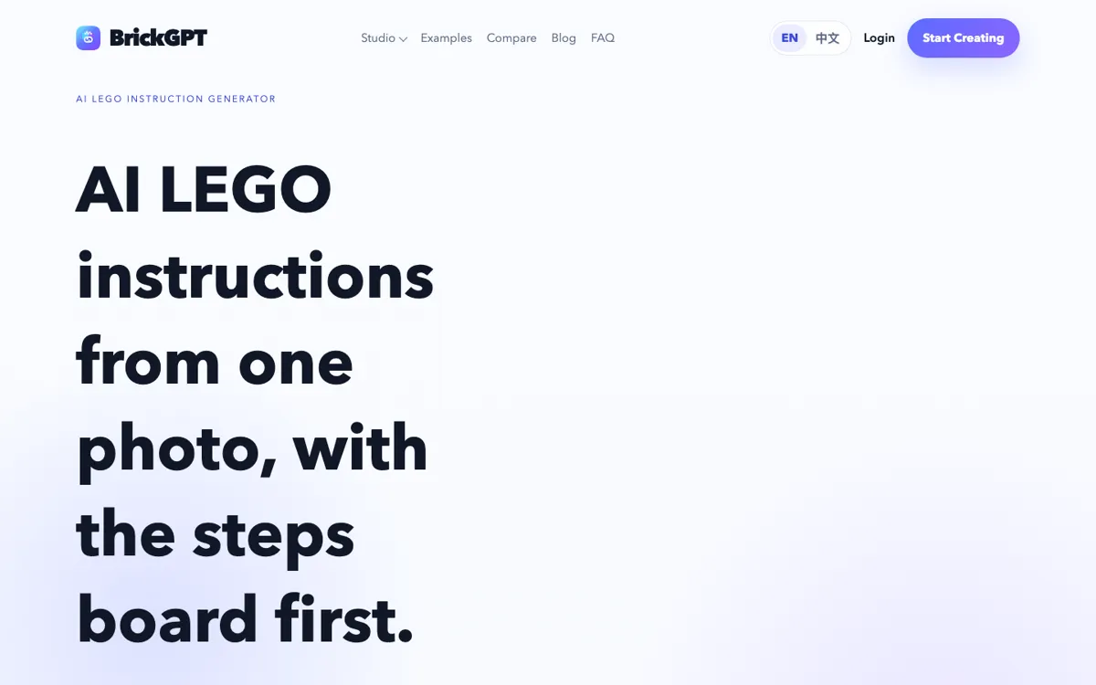 AI LEGO Instruction Generator official website and landing page preview