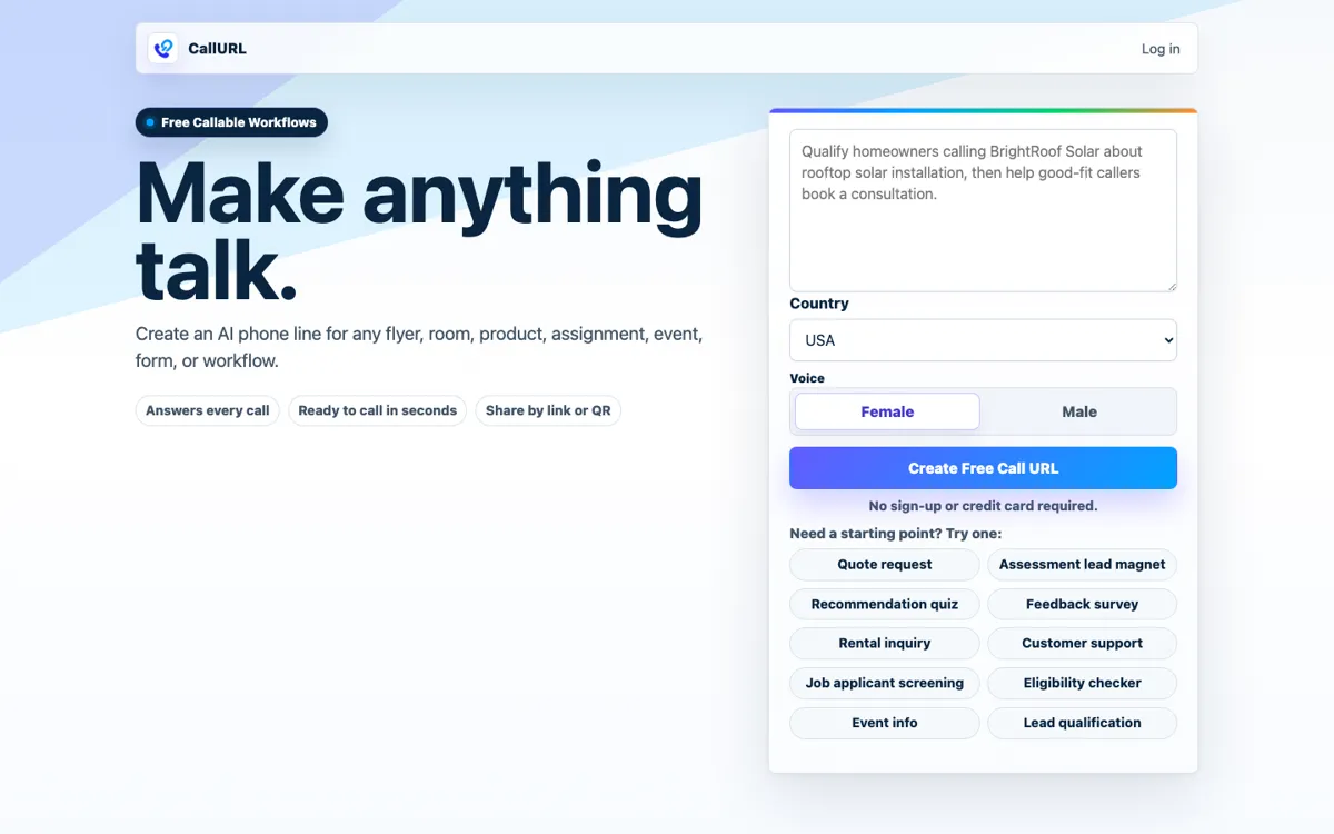 CallURL official website and landing page preview