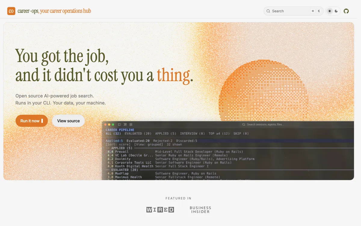 career-ops official website and landing page preview