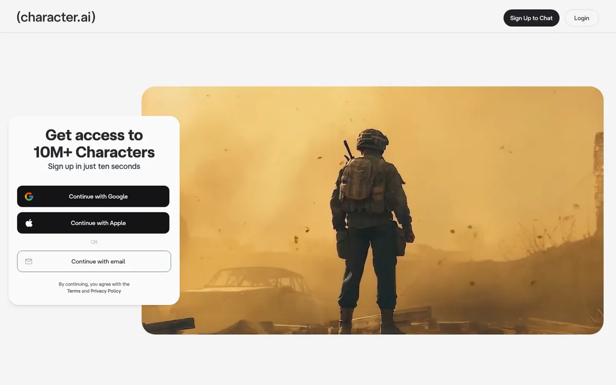 Character.AI official website and landing page preview