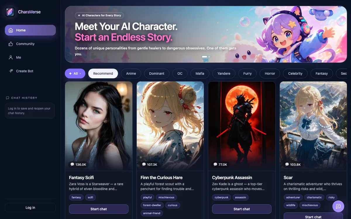 Charaverse AI official website and landing page preview