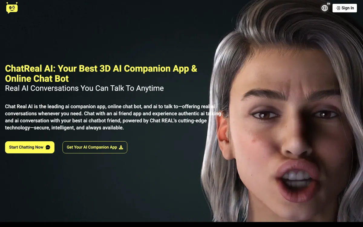 ChatReal AI official website and landing page preview