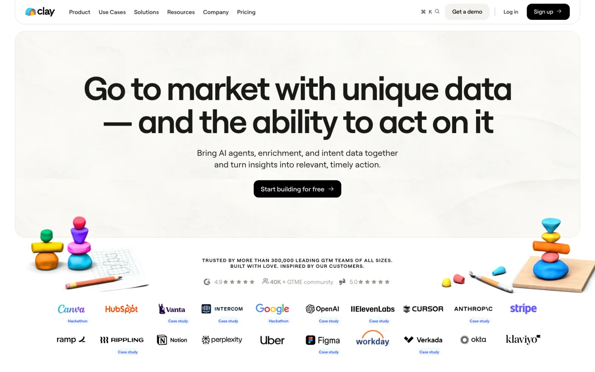Clay official website and landing page preview