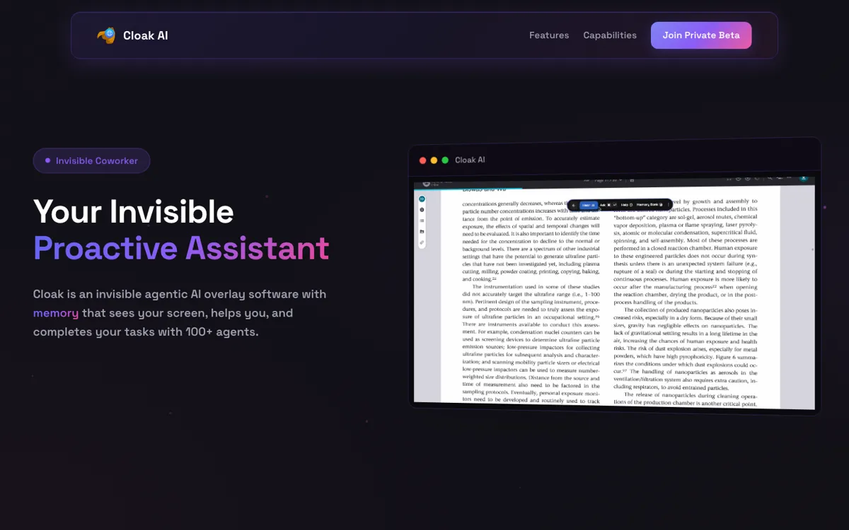 Cloak AI official website and landing page preview