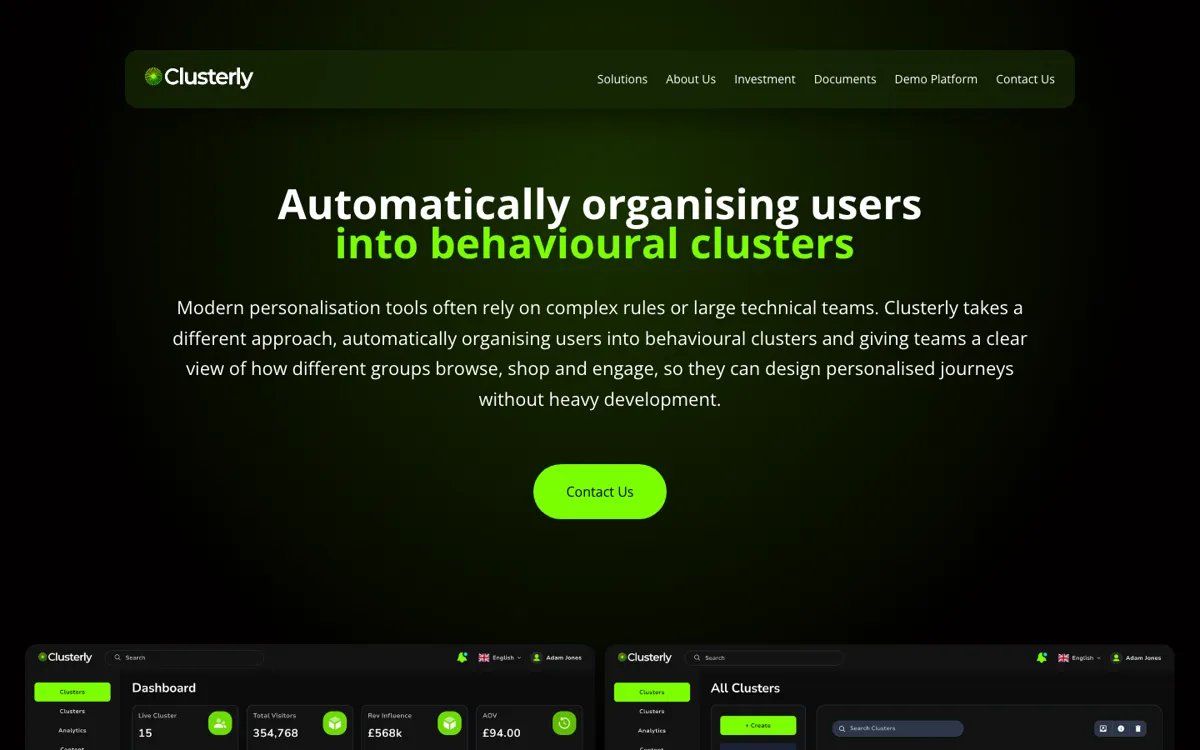 Clusterly official website and landing page preview