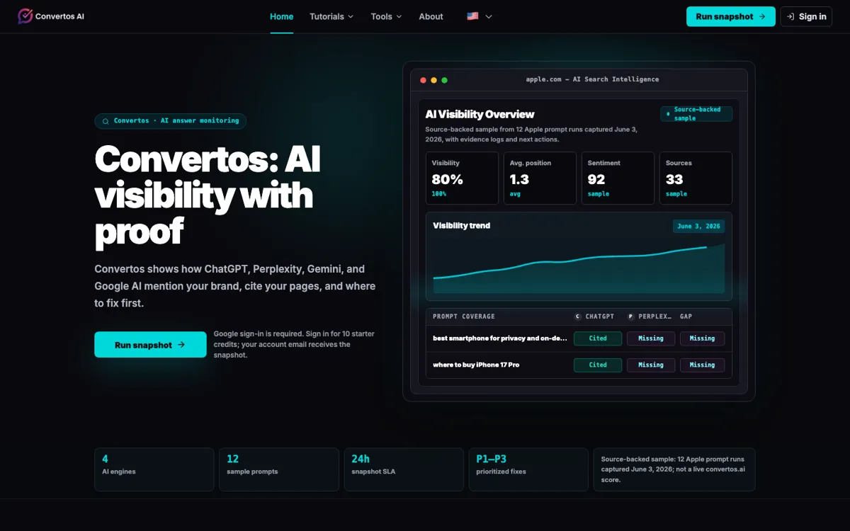 Convertos.ai official website and landing page preview