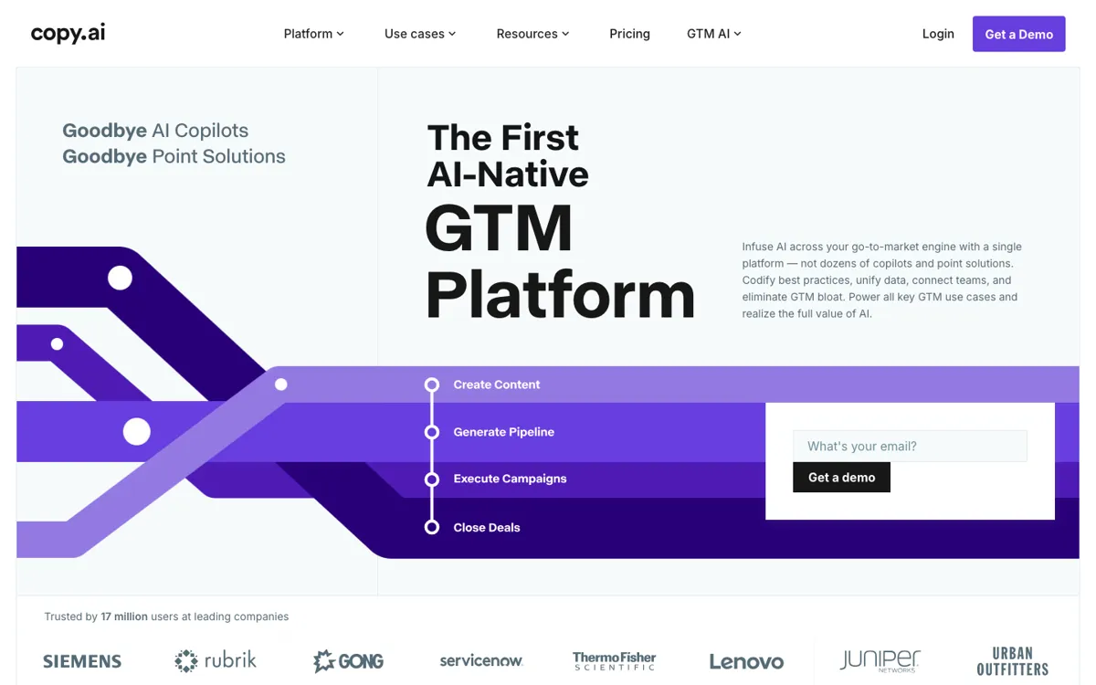 Copy.ai official website and landing page preview