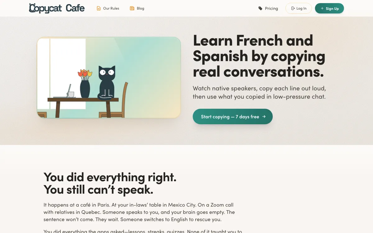 Copycat Cafe official website and landing page preview