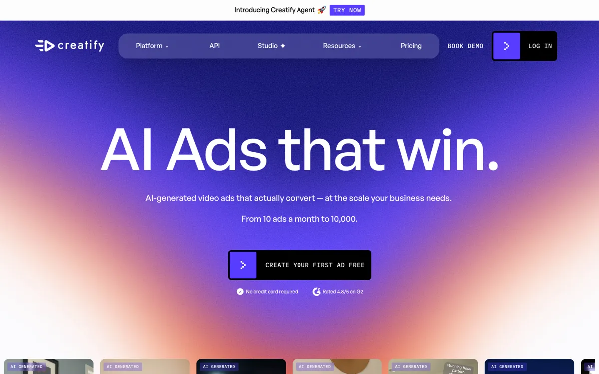 Creatify official website and landing page preview
