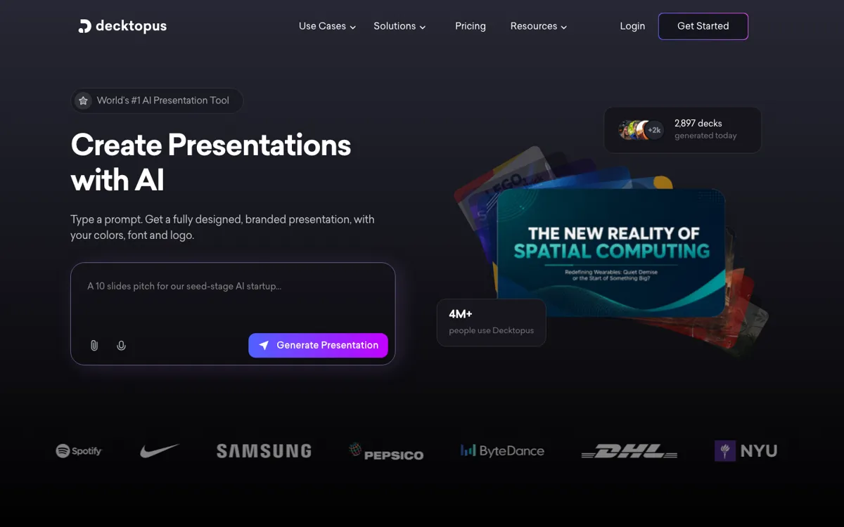 Decktopus official website and landing page preview