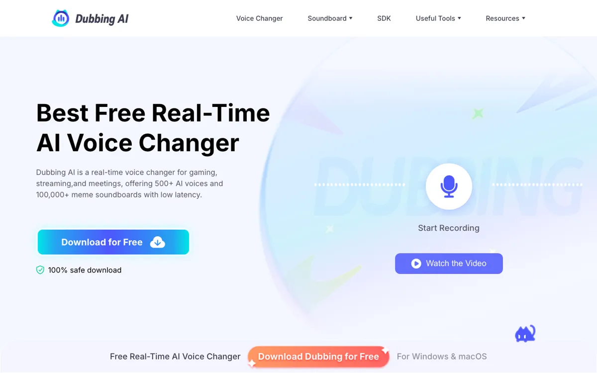 Dubbing AI official website and landing page preview