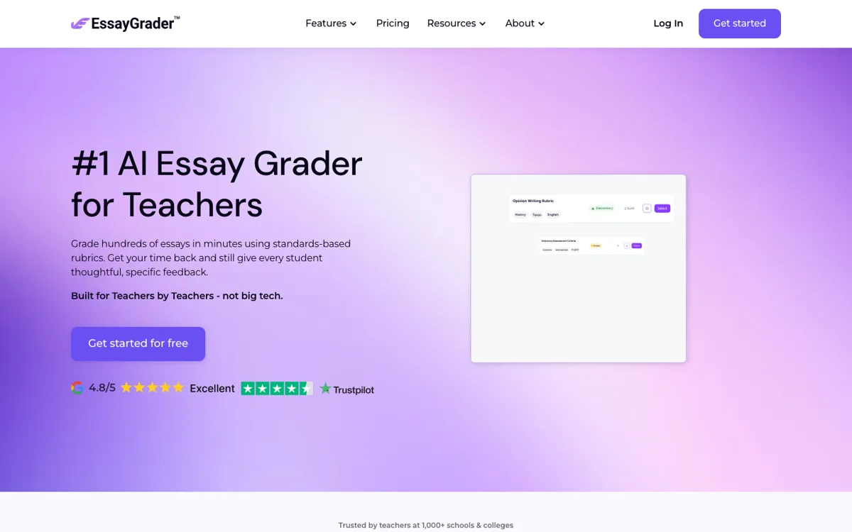EssayGrader AI official website and landing page preview