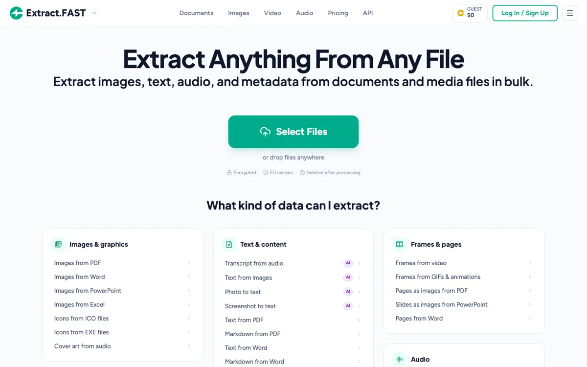 Extract.FAST official website and landing page preview