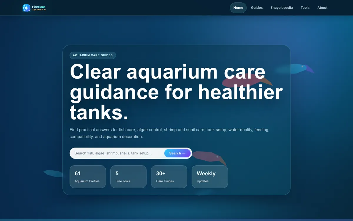 FishCare AI official website and landing page preview