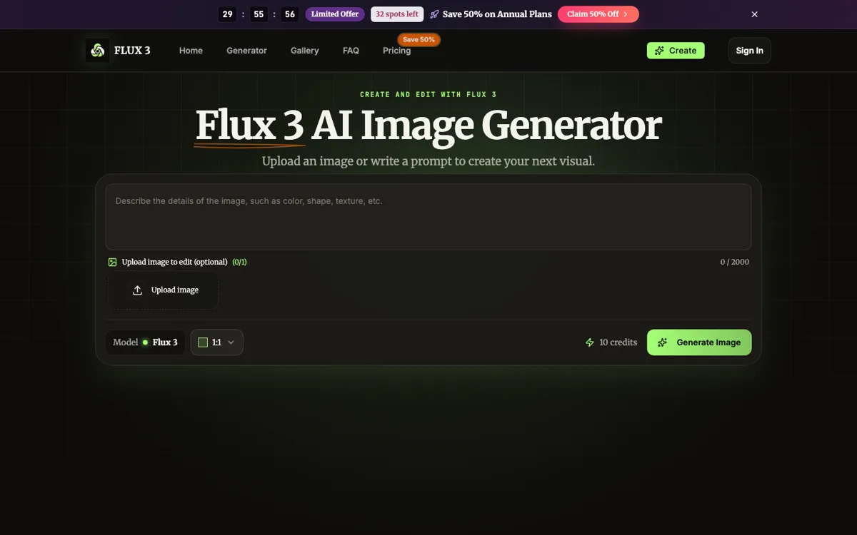 FLUX 3 official website and landing page preview