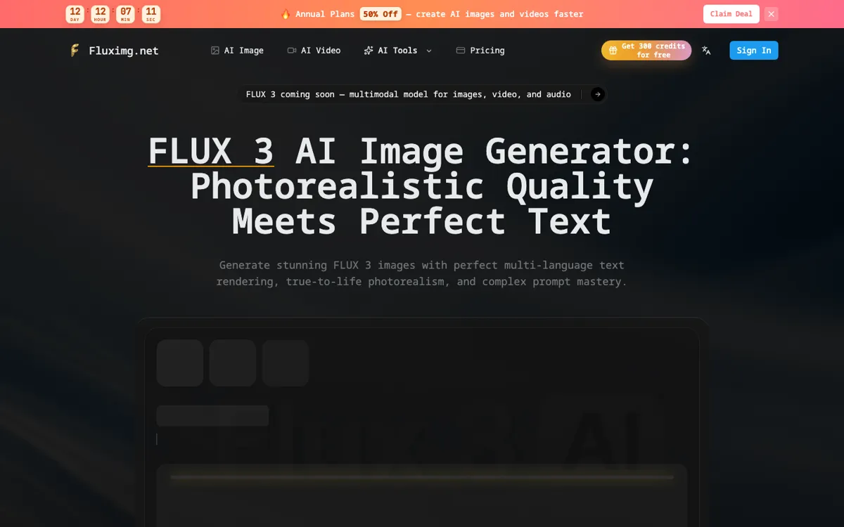 Fluximg.net official website and landing page preview