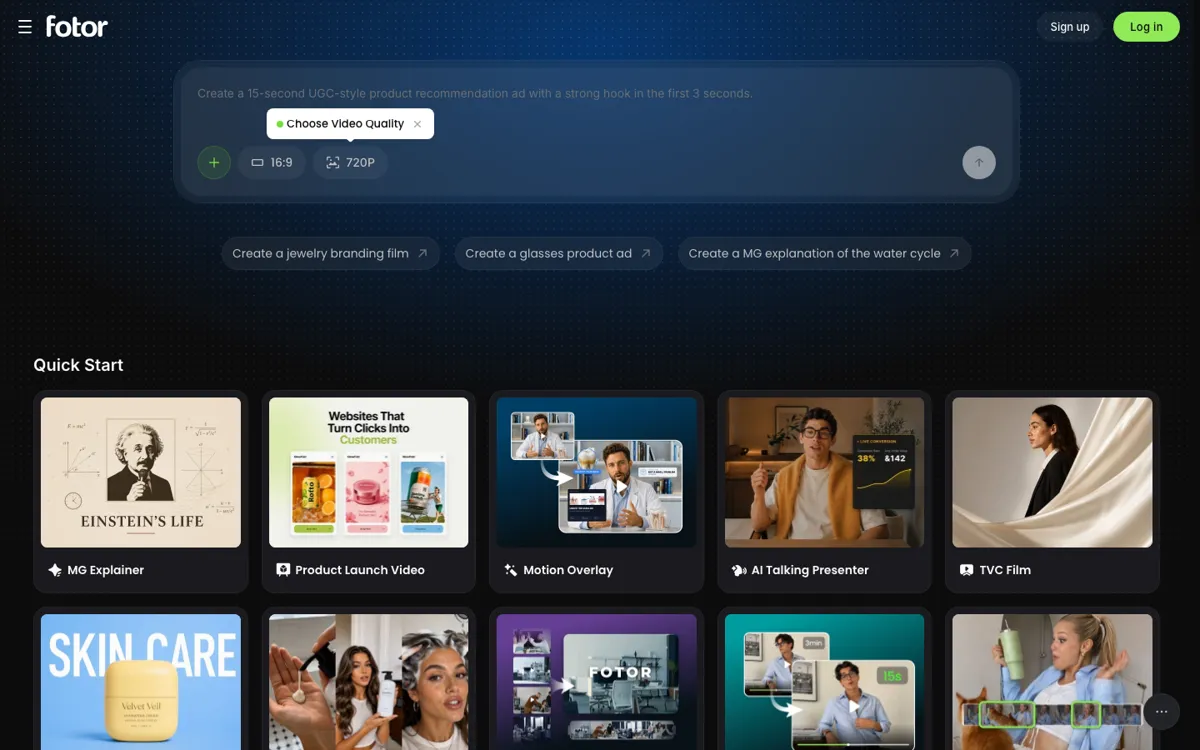 Fotor Video Agent official website and landing page preview