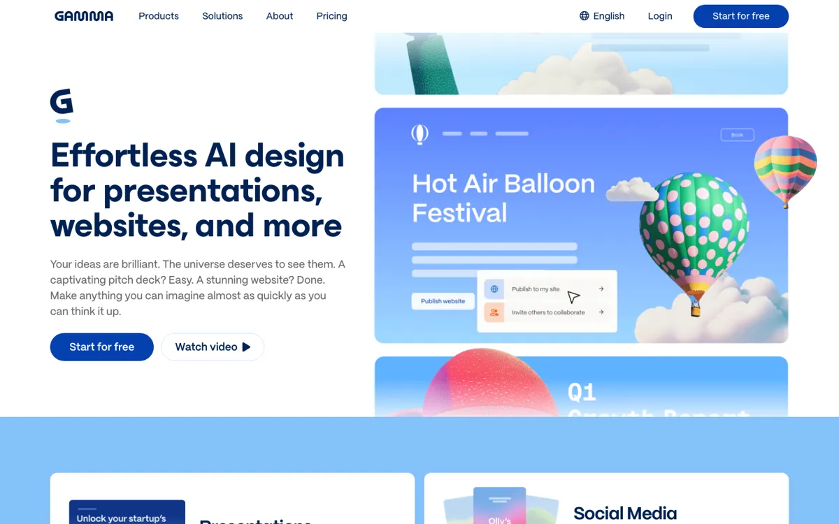 Gamma official website and landing page preview