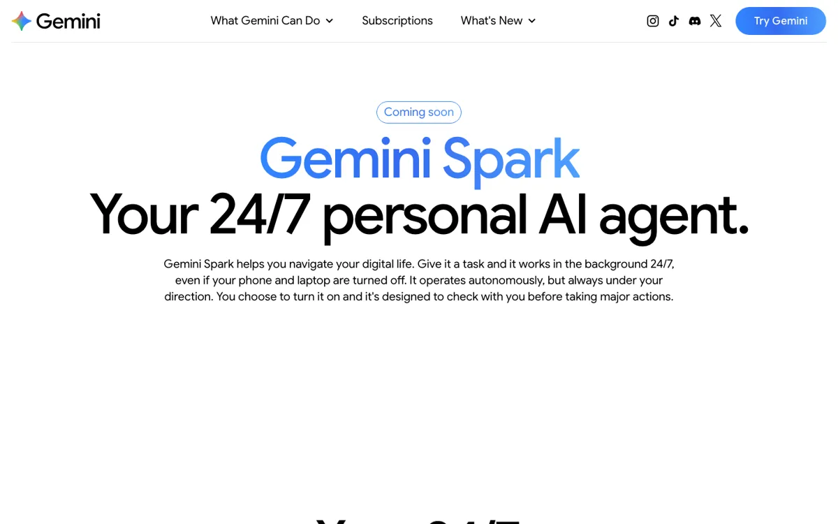 Gemini Spark official website and landing page preview