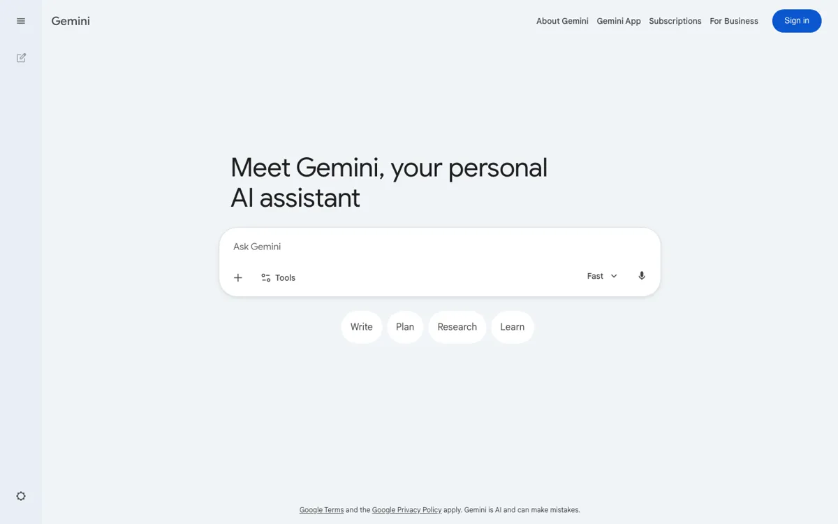 Gemini official website and landing page preview