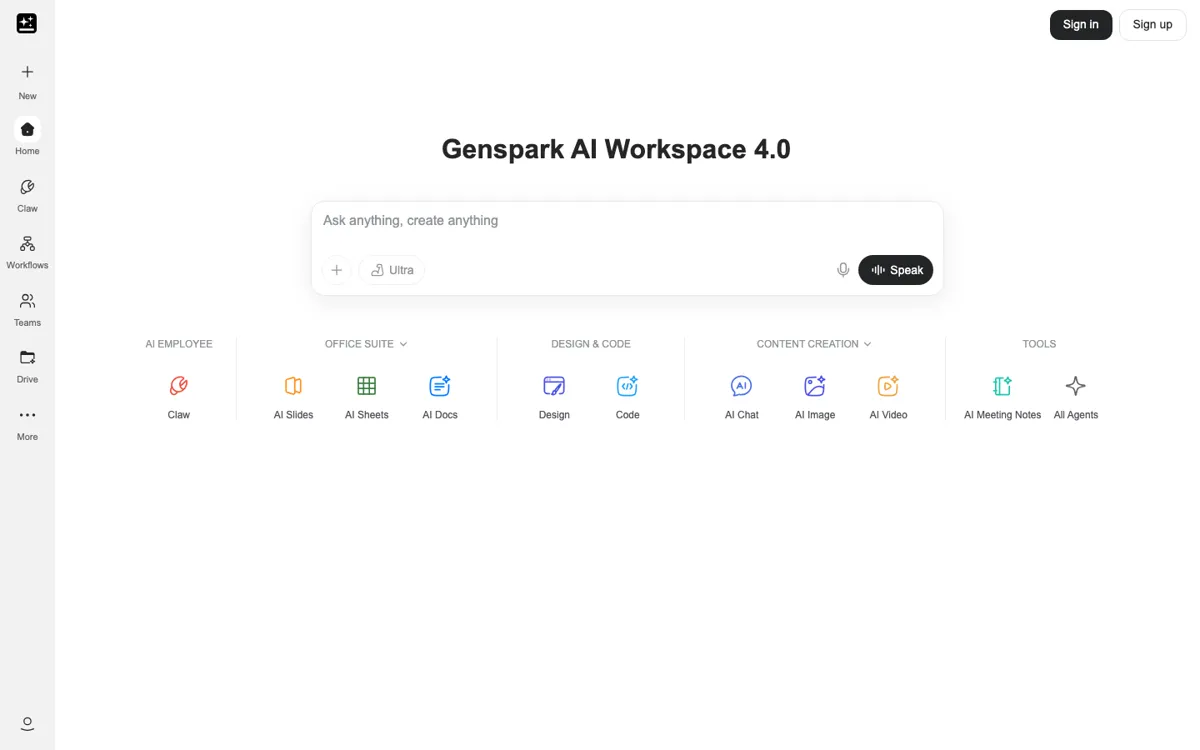 Genspark official website and landing page preview
