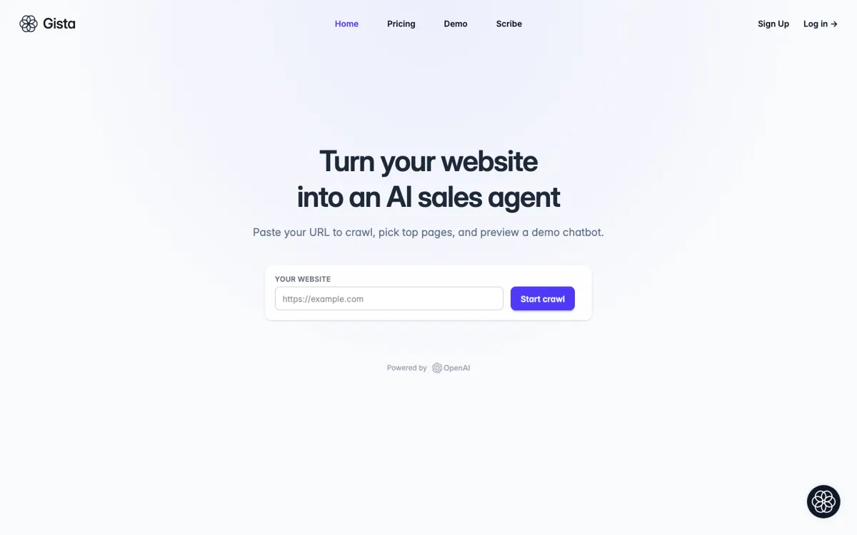 Gista official website and landing page preview