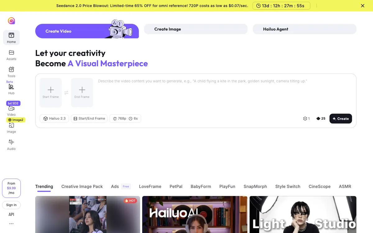 Hailuo AI official website and landing page preview