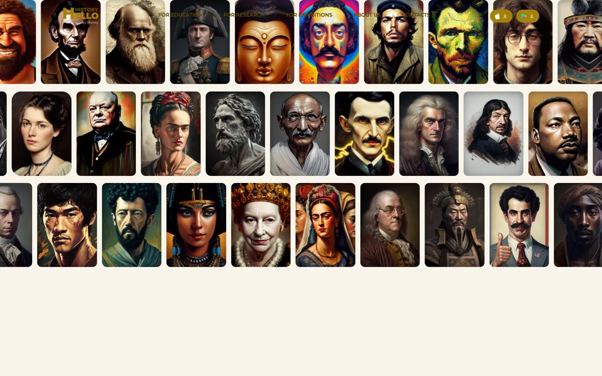 Hello History official website and landing page preview