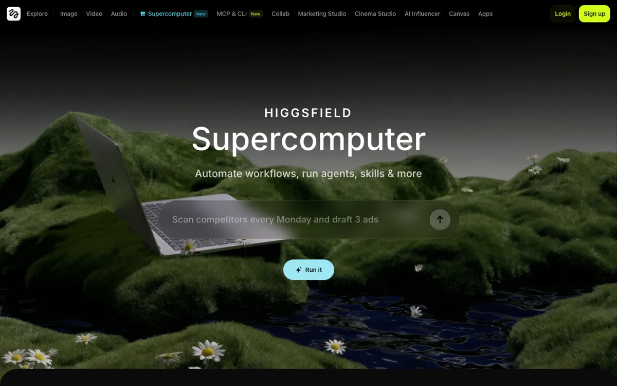 Higgsfield Supercomputer official website and landing page preview