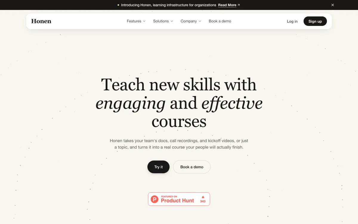Honen official website and landing page preview