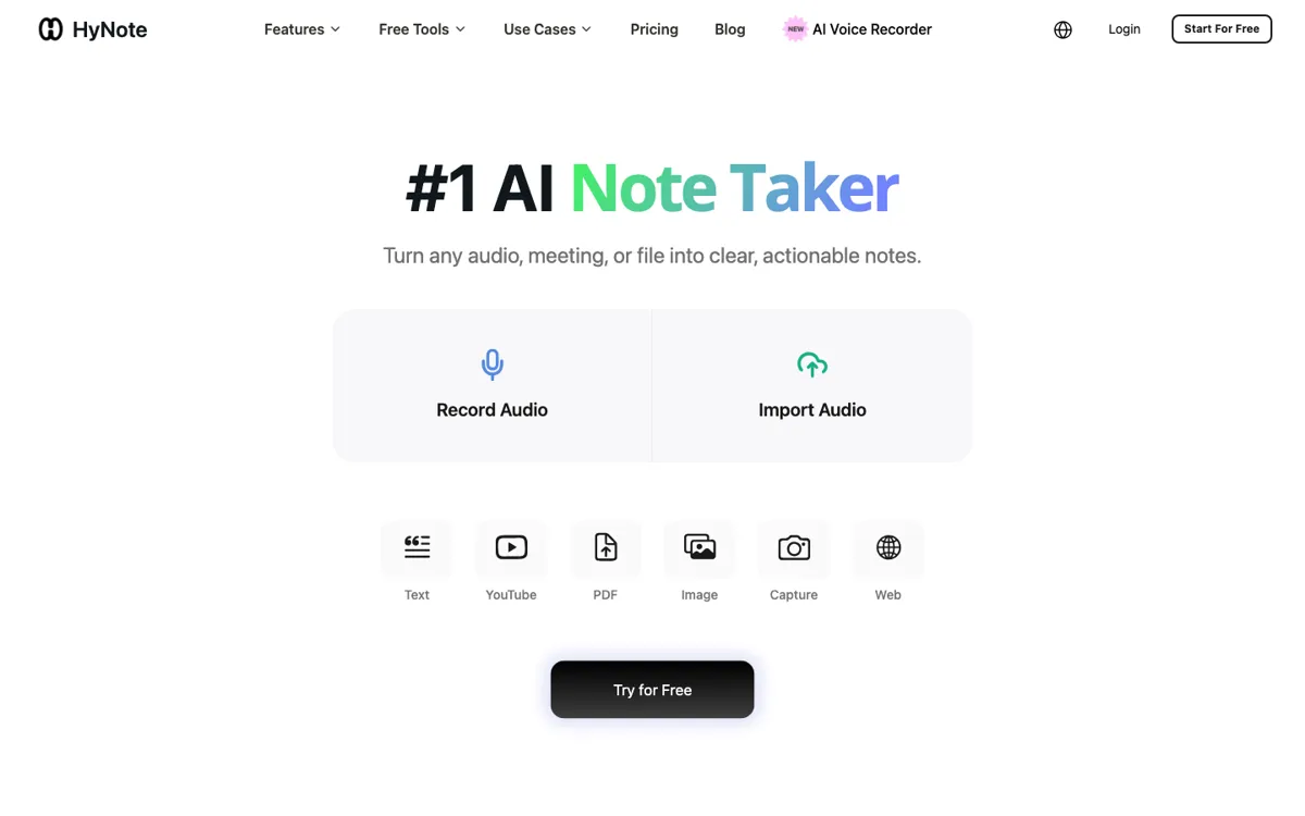 HyNote official website and landing page preview