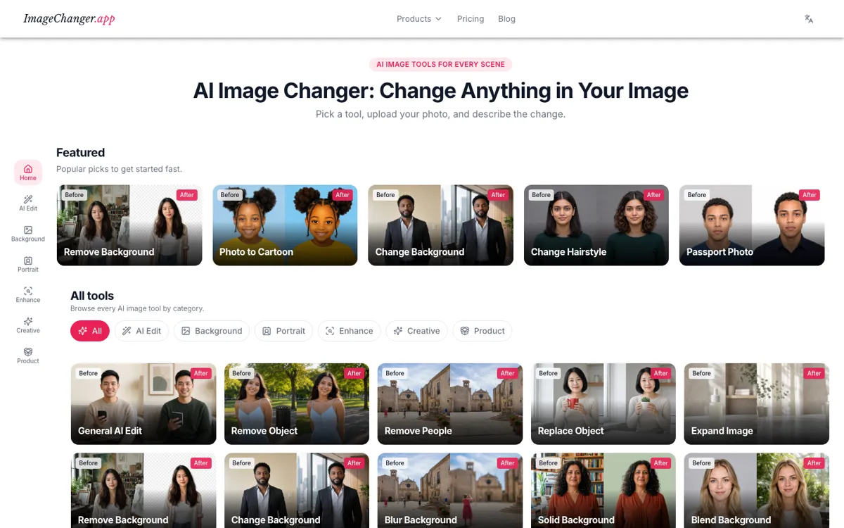 ImageChanger official website and landing page preview