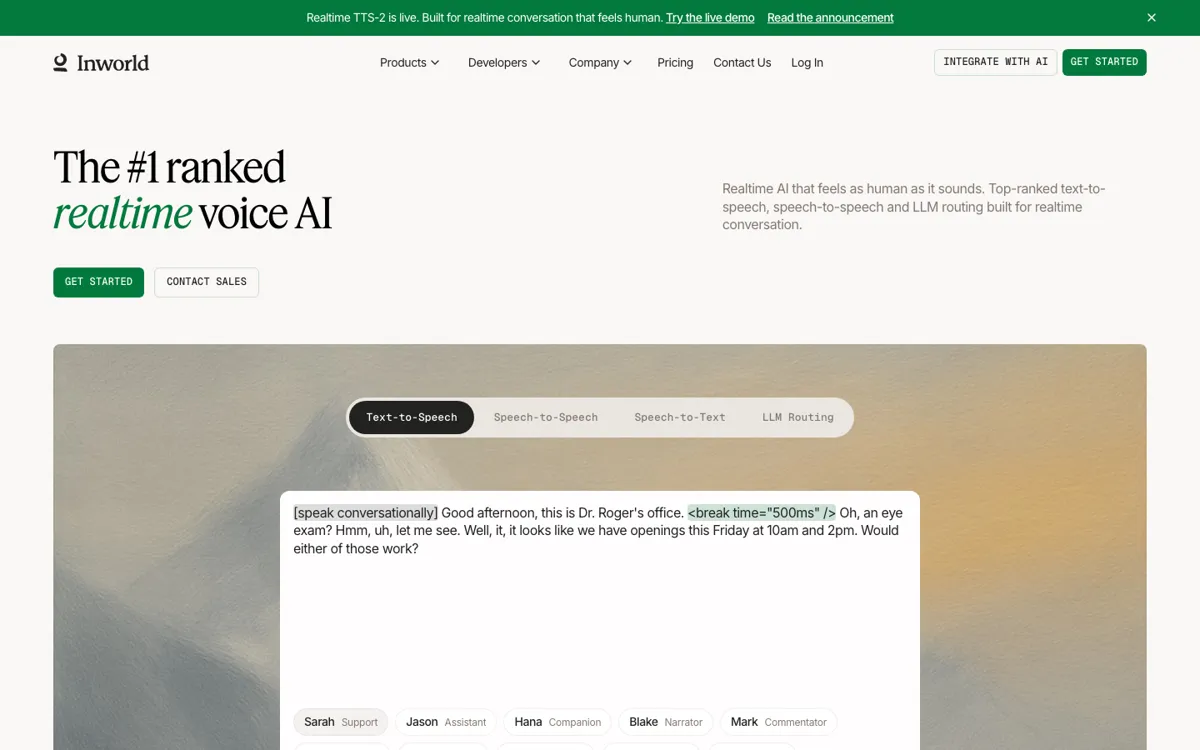 Inworld AI official website and landing page preview