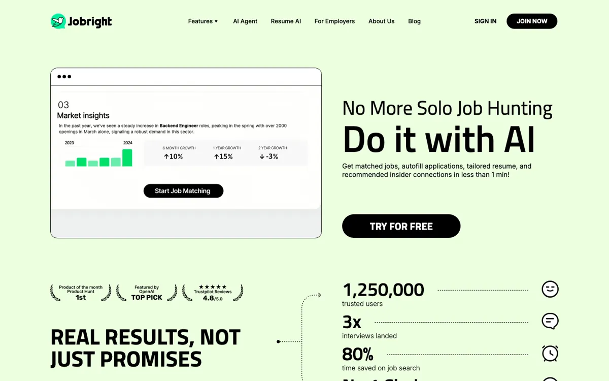 Jobright official website and landing page preview