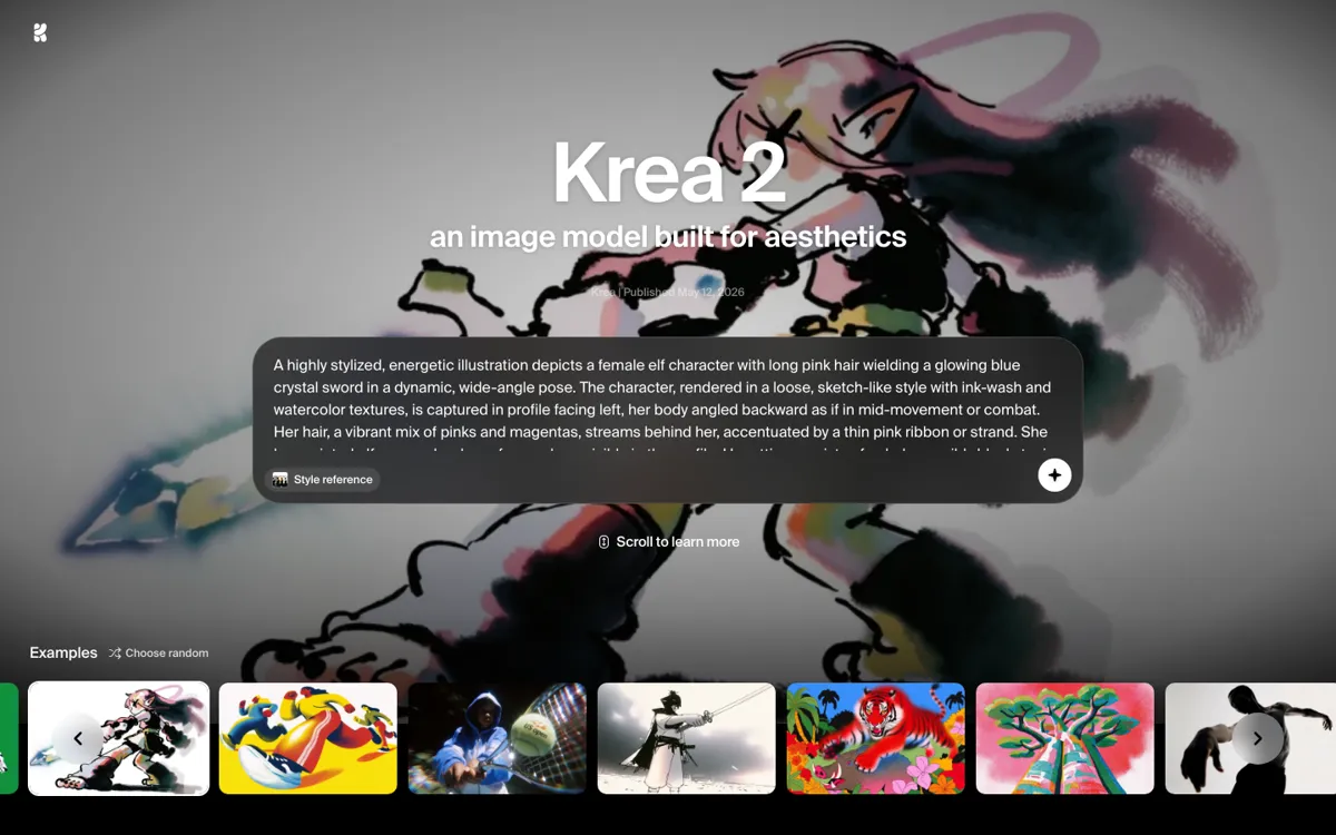 Krea official website and landing page preview
